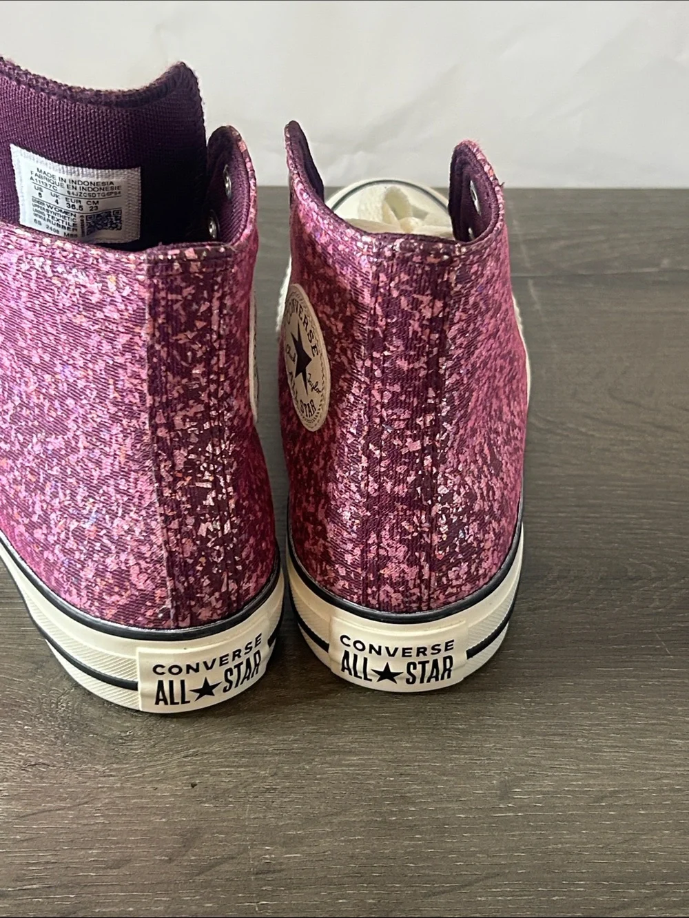 Converse Kids High-Top Glitter Sneakers in Shimmery Fuchsia and White